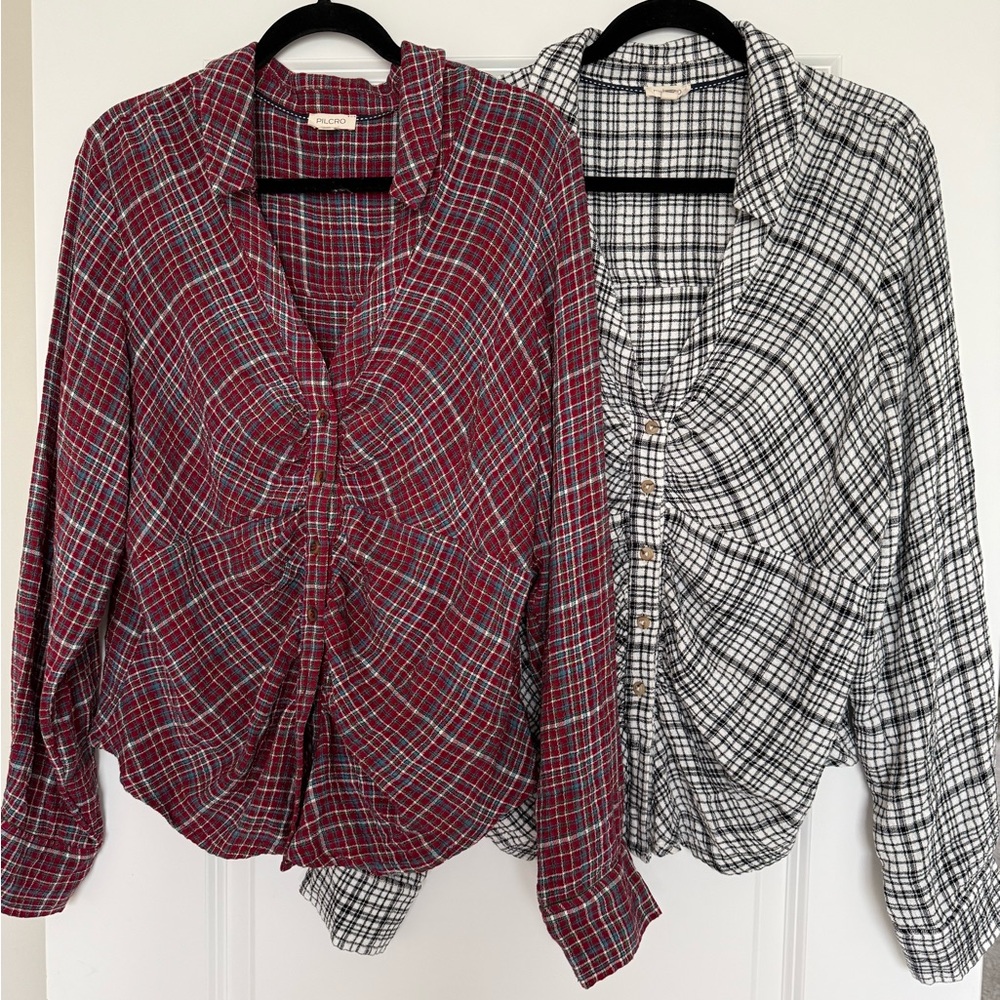 Pilcro Plaid Button-Down Shirts - Red and Black/White
